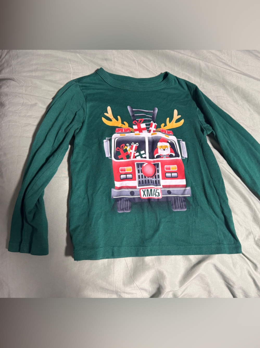 The Children's Place Green Long Sleeve Holiday Firetruck Tee